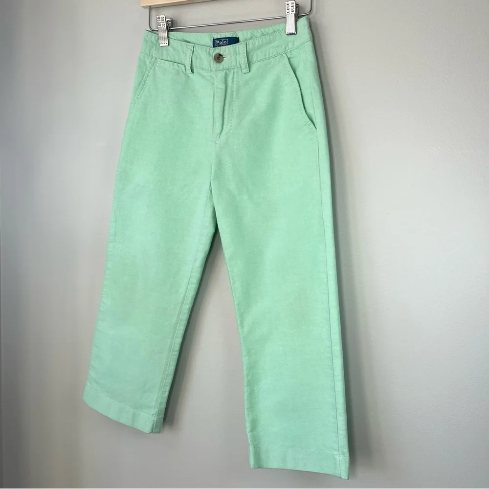 VTG Polo Ralph Lauren Kids 8 Mint Green Classic Khaki Pants Chinos Yellow Pony